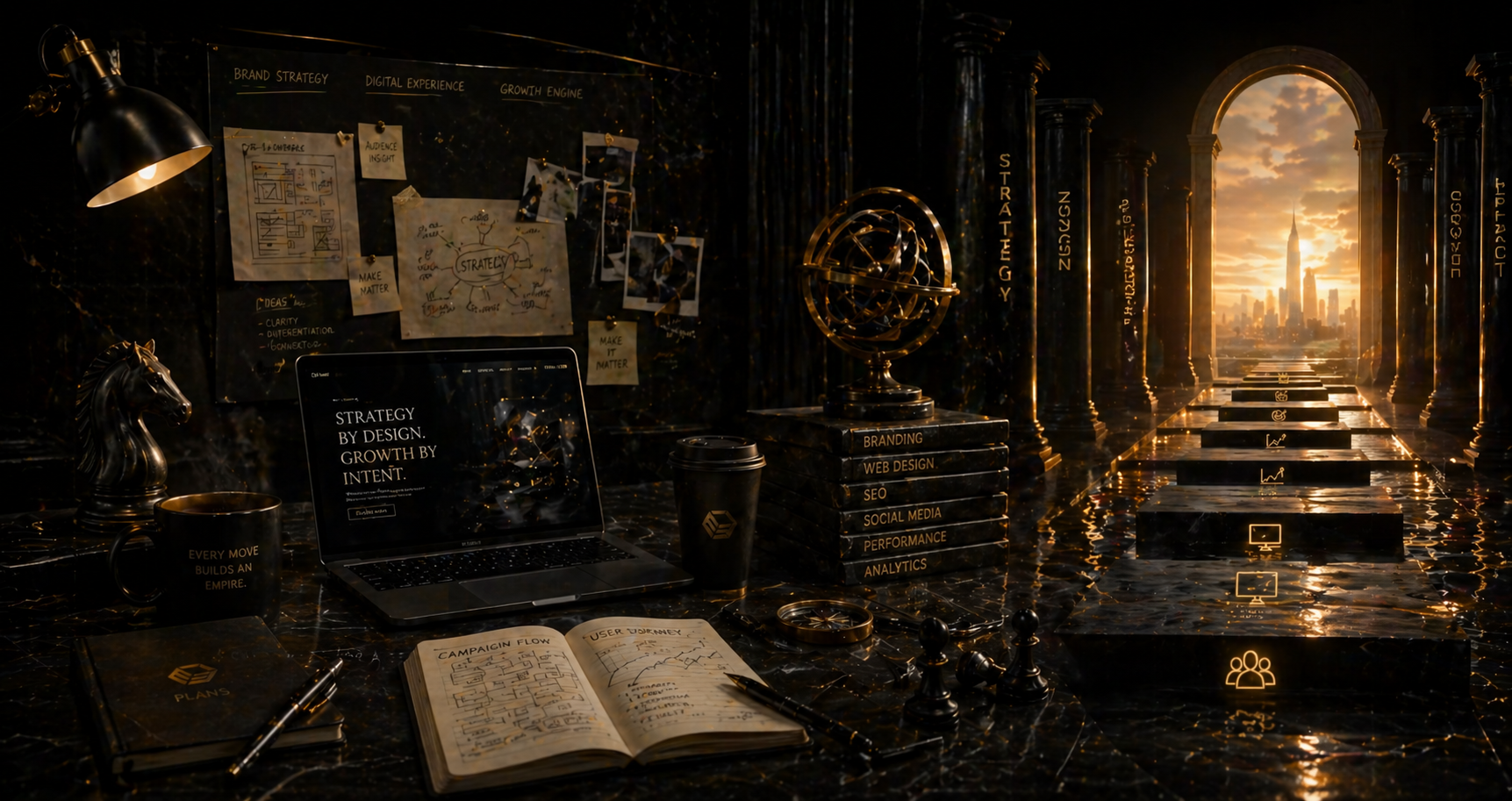 Marble chess king sculpture in dramatic golden light — Eelven hero